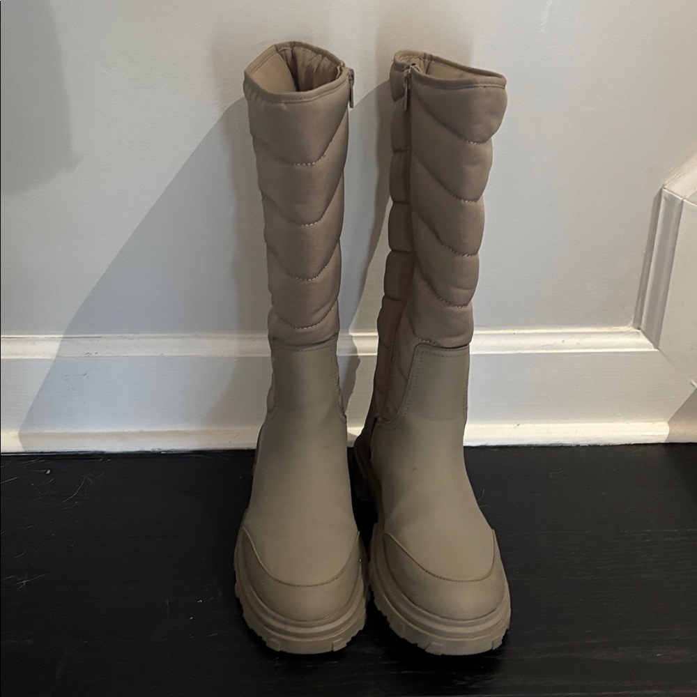 Tan Quilted Knee-High Boots